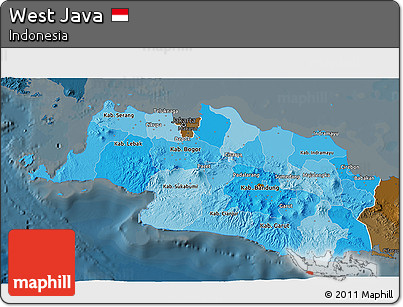 Political Shades 3D Map of West Java, darken