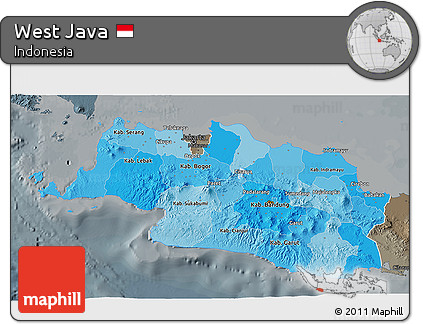 Political Shades 3D Map of West Java, darken, semi-desaturated
