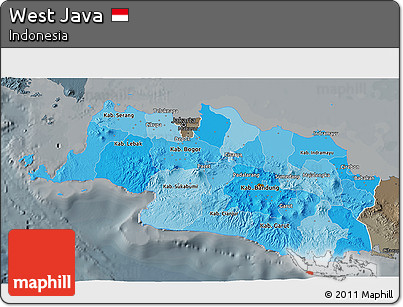 Political Shades 3D Map of West Java, darken, semi-desaturated