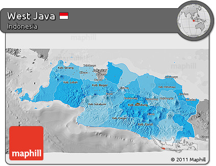 Political Shades 3D Map of West Java, desaturated