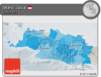 Political Shades 3D Map of West Java, lighten, semi-desaturated