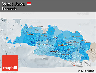 Political Shades 3D Map of West Java, lighten, semi-desaturated