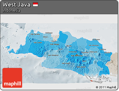 Political Shades 3D Map of West Java, lighten, semi-desaturated