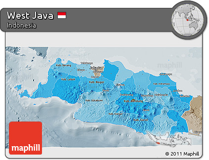 Political Shades 3D Map of West Java, semi-desaturated