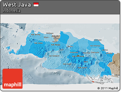 Political Shades 3D Map of West Java, semi-desaturated