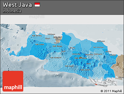 Political Shades 3D Map of West Java, semi-desaturated