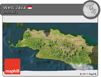 Satellite 3D Map of West Java, darken
