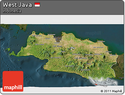 Satellite 3D Map of West Java, darken