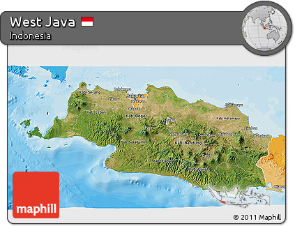 Satellite 3D Map of West Java, political shades outside