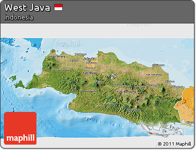 Satellite 3D Map of West Java, political shades outside