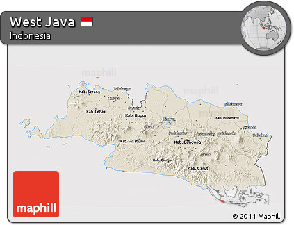 Shaded Relief 3D Map of West Java, cropped outside