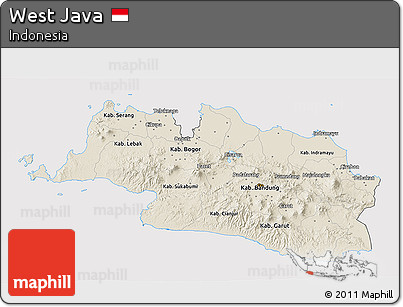 Shaded Relief 3D Map of West Java, cropped outside