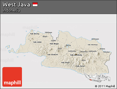 Shaded Relief 3D Map of West Java, cropped outside