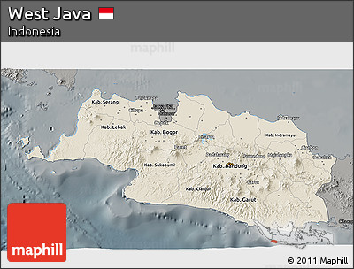 Shaded Relief 3D Map of West Java, darken, semi-desaturated