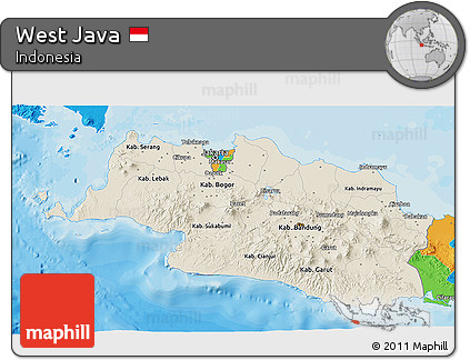 Shaded Relief 3D Map of West Java, political outside