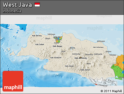 Shaded Relief 3D Map of West Java, political outside