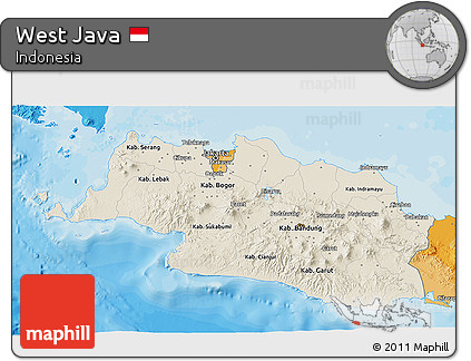 Shaded Relief 3D Map of West Java, political shades outside