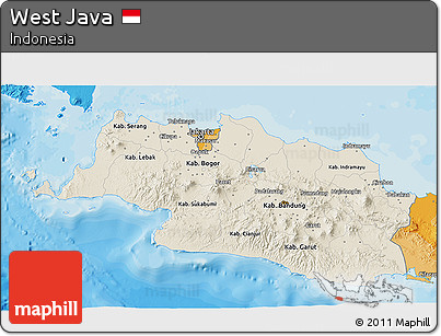 Shaded Relief 3D Map of West Java, political shades outside