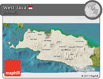 Shaded Relief 3D Map of West Java, satellite outside