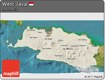 Shaded Relief 3D Map of West Java, satellite outside