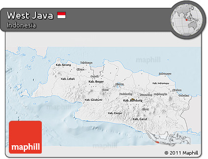 Silver Style 3D Map of West Java, single color outside