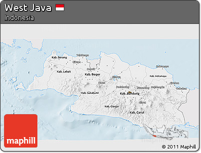 Silver Style 3D Map of West Java, single color outside