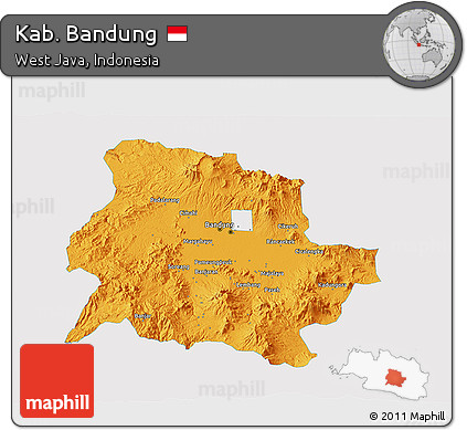 Political 3D Map of Kab. Bandung, single color outside