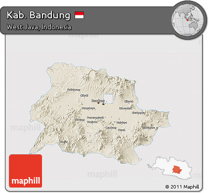 Shaded Relief 3D Map of Kab. Bandung, single color outside