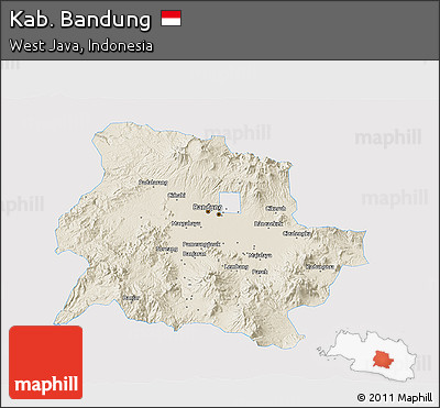 Shaded Relief 3D Map of Kab. Bandung, single color outside
