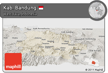 Shaded Relief Panoramic Map of Kab. Bandung, semi-desaturated