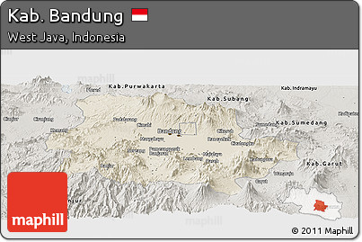Shaded Relief Panoramic Map of Kab. Bandung, semi-desaturated