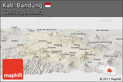 Shaded Relief Panoramic Map of Kab. Bandung, semi-desaturated