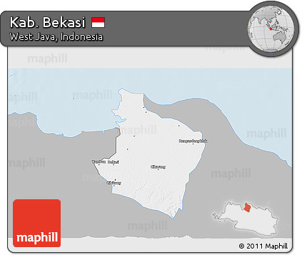 Gray 3D Map of Kab. Bekasi, single color outside
