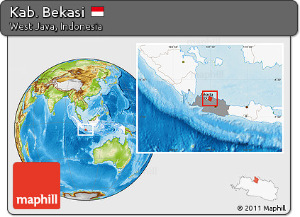 Physical Location Map of Kab. Bekasi, highlighted country, highlighted parent region