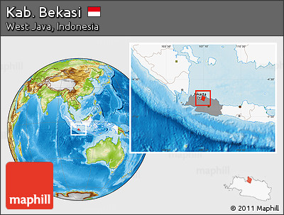 Physical Location Map of Kab. Bekasi, highlighted country, highlighted parent region