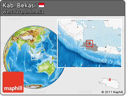 Physical Location Map of Kab. Bekasi, highlighted country, highlighted parent region