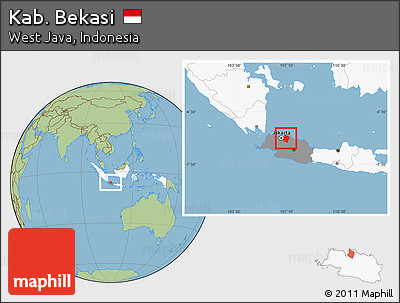 Savanna Style Location Map of Kab. Bekasi, highlighted country, highlighted parent region