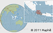 Savanna Style Location Map of Kab. Bekasi, highlighted country, highlighted parent region, hill shading