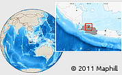 Shaded Relief Location Map of Kab. Bekasi, highlighted country, highlighted parent region