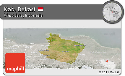 Satellite Panoramic Map of Kab. Bekasi, lighten, semi-desaturated