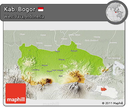 Physical 3D Map of Kab. Bogor, lighten, semi-desaturated