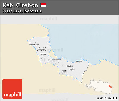 Classic Style 3D Map of Kab. Cirebon, single color outside