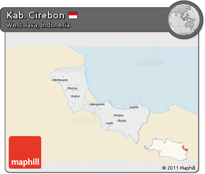 Classic Style 3D Map of Kab. Cirebon, single color outside