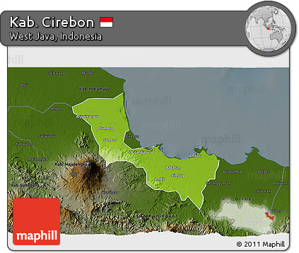 Physical 3D Map of Kab. Cirebon, darken