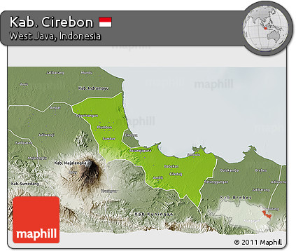 Physical 3D Map of Kab. Cirebon, semi-desaturated