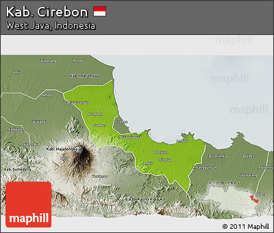 Physical 3D Map of Kab. Cirebon, semi-desaturated