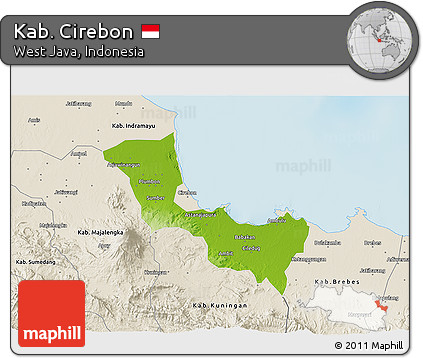 Physical 3D Map of Kab. Cirebon, shaded relief outside