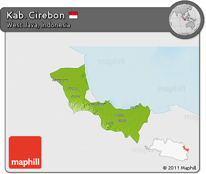 Physical 3D Map of Kab. Cirebon, single color outside
