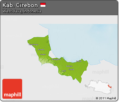 Physical 3D Map of Kab. Cirebon, single color outside
