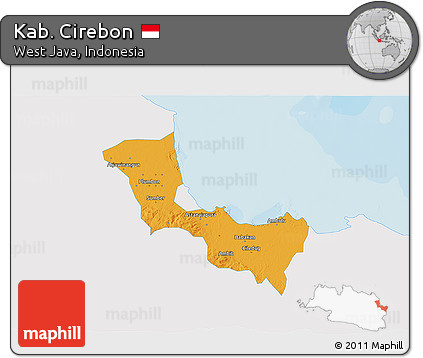 Political 3D Map of Kab. Cirebon, single color outside
